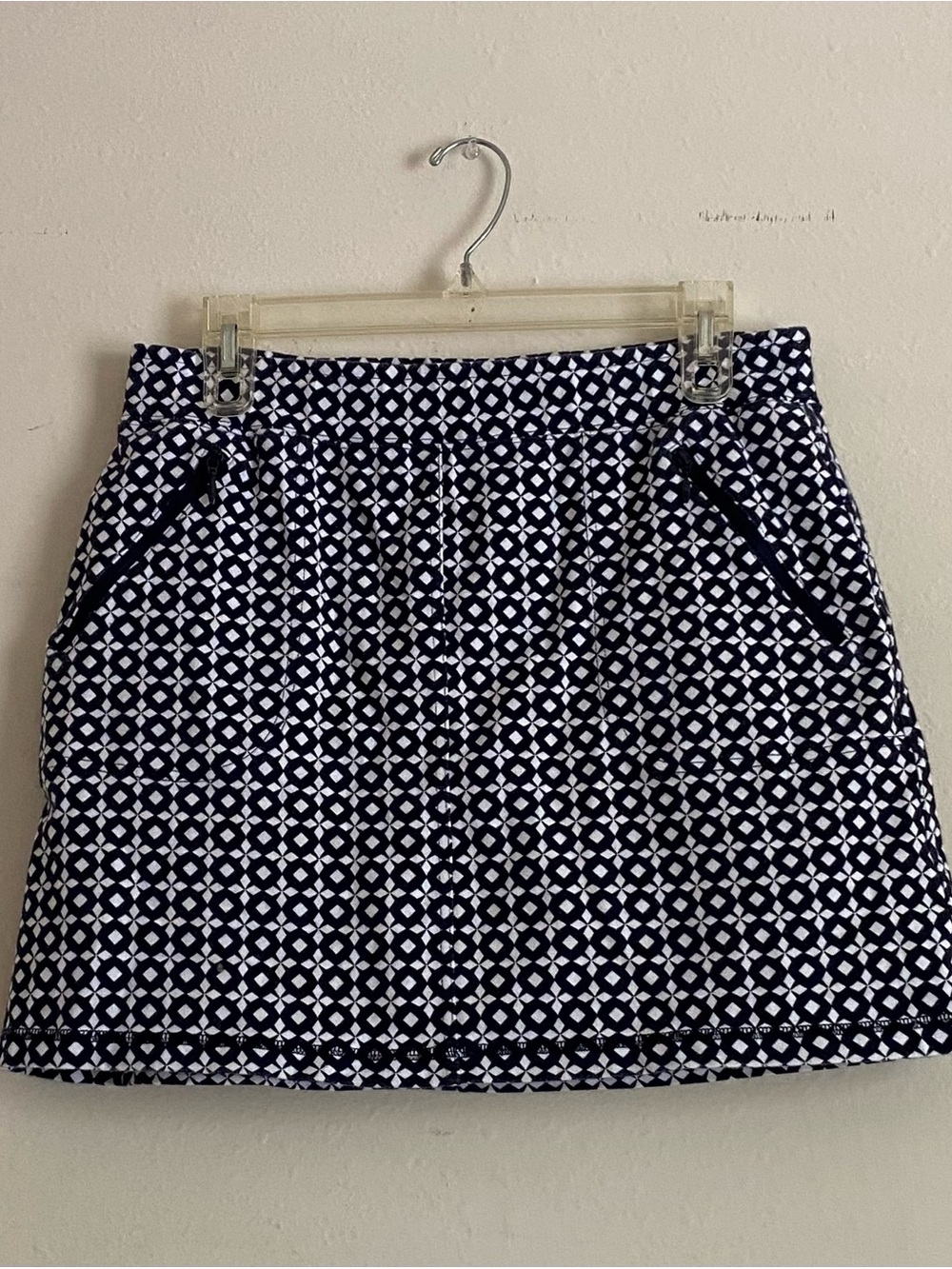 Talbots Navy and White Geometric Mini Skirt